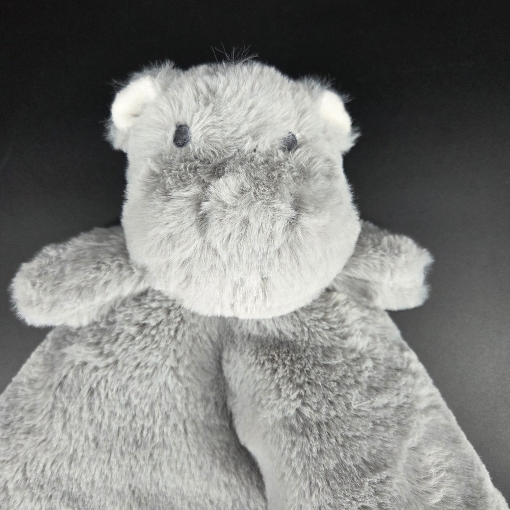 Grey Hippo Plush Security Blanket Baby Lovey Soft Shaggy Faux Fur Grey White - Picture 3 of 4